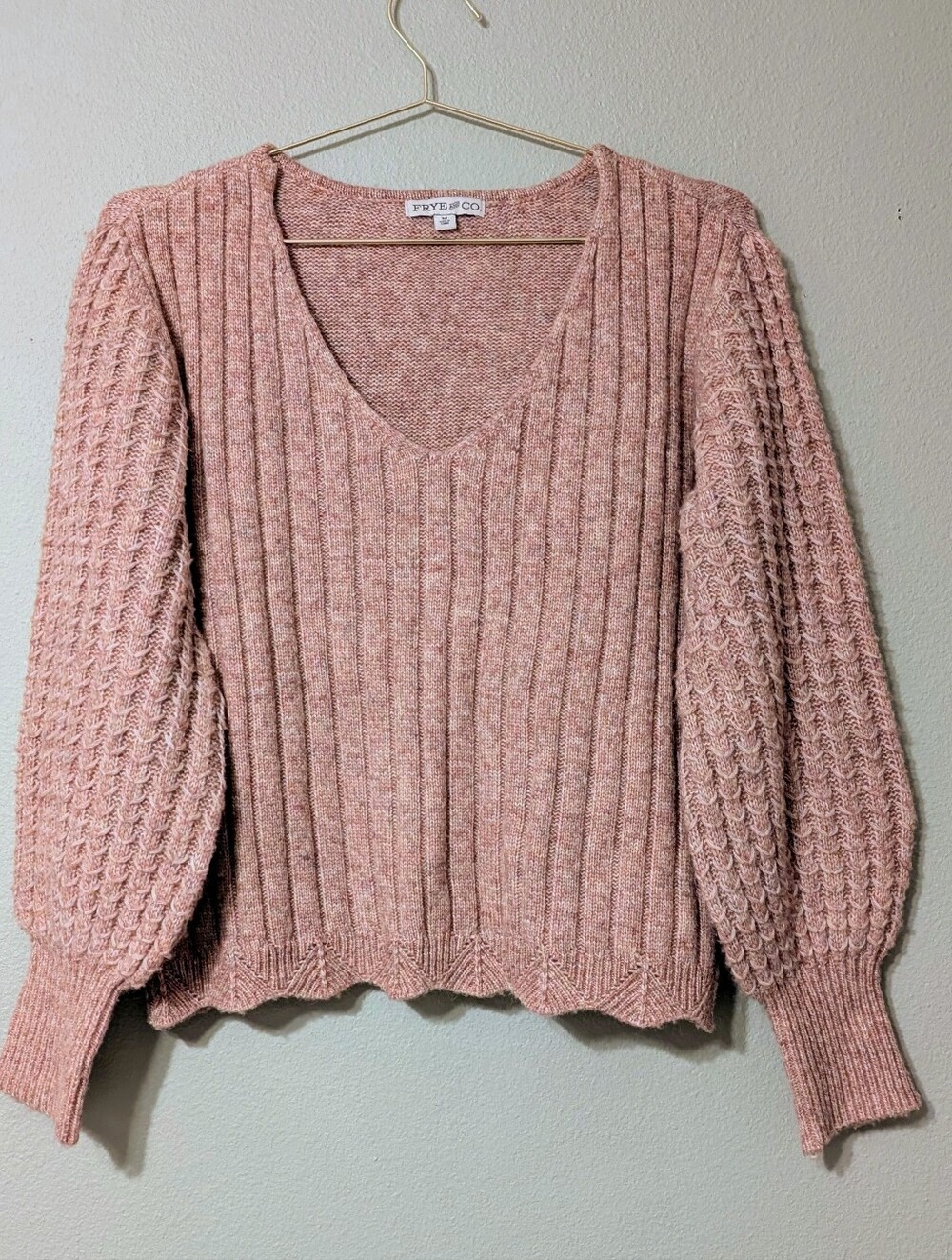 Frye Chunky Knit Sweater Pink Peach Apricot Brandy Space Dye NWT $65